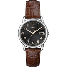 Timex Men's Black Dial with Date Window, Dark Brown Leather Strap