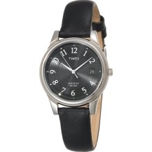 Timex Men's Black Leather Strap Watch, Indiglo, Date, T29321