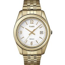 Timex Men's Indiglo Gold Tone Stainless Steel White Dial Expansion Bracelet