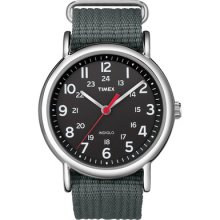 Timex Mens Weekender Brass Case Black Indiglo Dial Grey Nylon Strap Watch