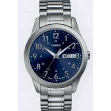 Timex Silver Elevated Classics Dress Expansion Watch W/ Blue Dial