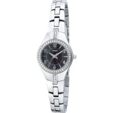 Timex Womens Classic Crystal Accented Sport Chic Silver Tone Brass Watch T2m740