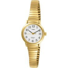 Timex Womens Easy Reader White Indiglo Gold Tone Extra-expansion Watch T2h501