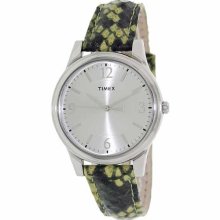 Timex Women's Originals T2P130 Green Leather Analog Quartz Watch with Silver Dial