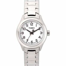 Timex Womens T Series Whie Dial Indiglo Night Light Stainless Steel Watch T2m447