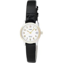 Timex Women's T2n252 Analog Bi-metal Case Black Leather Strap Dress Watch