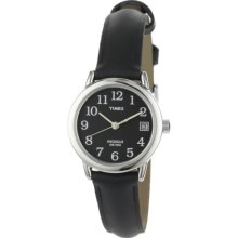 Timex Women's T2N525 Silver Tone Black Leather Strap Watch ...