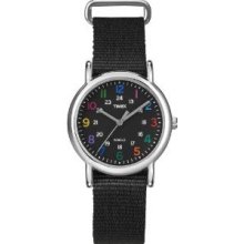 Timex Women's T2n869 Weekender Slip-thru Black Nylon Strap Watch