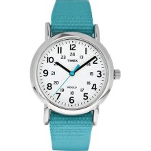 Timex Women's Weekender T2N836 Blue Nylon Quartz Watch with White ...