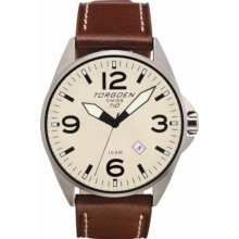 Torgoen Swiss T10104 Men's 45Mm Aviation Watch With Brushed Stainless Case And Brown Italian Leather Strap