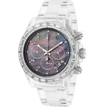 Toy Unisex Mother Of Pearl Dial Clear Band Quartz Analog Chrono Watch 9002bkp