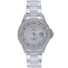 Toy Unisex White Dial Round Case White Crystal Quartz Analog Watch 1013whp