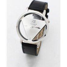 Triangle Dial Leather Strap Watch-silvery