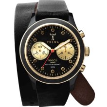 Triwa Unisex Ebony Gold Twist Brasco Chronograph Acetate Watch - Black Leather Strap - Black Dial - DCAC108