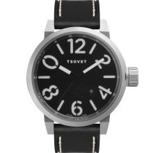 Tsovet Lx73 Men's Black Leather Strap Watch Svt-Lx73-111010-01