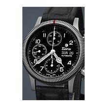 Tutima Flieger Chronograph F2 38.5mm Watch - Black Dial, Black Leather Strap 780-31 Sale Authentic