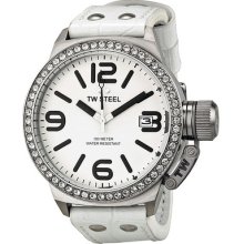 Tw Steel Canteen White Dial Swarovski Bezel White Leather Ladies Watch Tw35