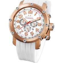 TW Steel Men's Rose Gold Tone Stainless Steel Case White Dial White Rubber Strap Date Display TW132