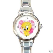 Tweety on a Heart Round Silver Watch w/ Metal Band - Multi-color - Metal