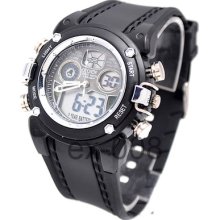 Unique Mens Multi-functional Day Date Digital Quartz Dual Time Sports Watch