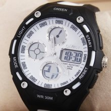 Unique White Dual Time Mens Boys Trendy Wristwatch Sporty Style Function Hour