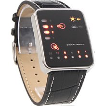 Unisex Binary LED Style Leather PU Wrist Watch (Black)