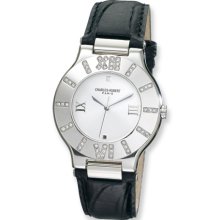 Unisex Charles Hubert Leather Band Silver White Dial Watch No. 3749-L