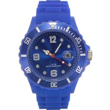 Unisex Dark Blue Silicone Candy Color Sport Quartz Calendar Wrist Watch - Blue - Silicone