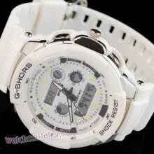 Unisex Fashion White Rubber Led Sports Pattern Wrist Watch Analog Dual Time