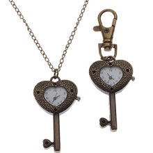 Unisex Key Style Alloy Quartz Analog Keychain Necklace Watch (Bronze)