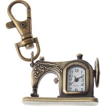 Unisex Sewing Machine Design Analog Alloy Quartz Keychain Watch (Bronze)