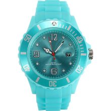 Unisex Sky Blue Silicone Candy Color Sport Quartz Calendar Wrist Watch - Blue - Alloy