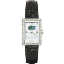 UNIV OF FLORIDA LADIES ALLURE WATCH BLACK LEATHER STRAP