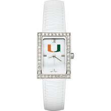 University of Miami Ladies Allure Watch White Leather Strap