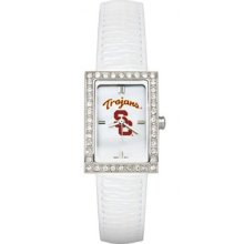 USC Trojans Ladies Allure Watch White Leather Strap LogoArt