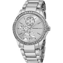 Vernier Women's Silver Tone Chrono Look Crystal Bezel Bracelet Watch