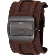 Vestal Mens Saint Stainless Watch - Brown Leather Strap - Gunmetal Dial - SN036