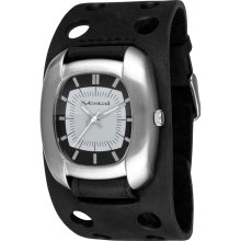 Vestal Mens Super Fi Stainless Watch - Black Leather Strap - Silver Dial - SPF001