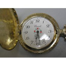 Vintage Cariole Goldtone Pocket Watch Hunter Deer Buck Flowers Watch