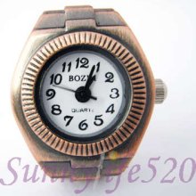 Vintage Copper Bronze Men Women Stainless Steel Quartz Finger Ring Watch Elastic