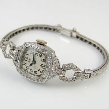 Vintage Lady Hamilton Platinum & Diamonds Wrist Watch 995a 17 Jewels | R - Lxx