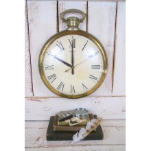 Vintage large brass metal 1950s United pocket watch rustic wall clock