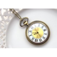 Vintage Style Antique Brass Pocket Watch, Victorian Clock, Gold Pocketwatch, Necklace Working Clock (PW27)