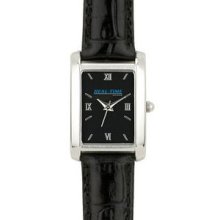 Watch Creations Ladies` Black Leather Watch With Black Rectangle Dial