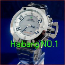 Weide Analog Led Date White Dial S/steel Mens Water Resistant Watches Steel