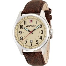 Wenger Terragraph Men's Quartz Watch With Beige Dial Analogue Display And Brown Leather Strap 010541106