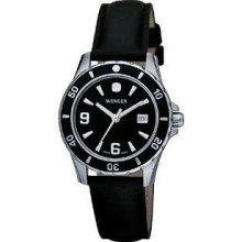 Wenger Women's Sport Stainless Watch - Black Leather Strap - Black Dial - 70365