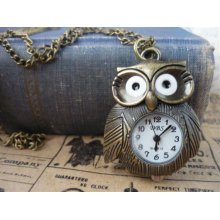 What a Hoot Vintage Style Owl Pocket Watch with Chain- (BC379)