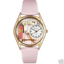 Whimsical 3d Beautician Hairstylist Novelty Watch Ladies Pink Leather Usa Made