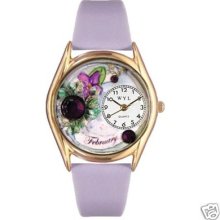 Whimsical 3d February Birthstone Novelty Watch Ladies Light Purple Leather Usa